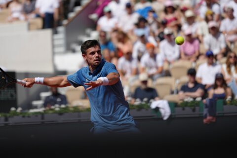 Gotta go: Home player Arthur Gea takes emergency bathroom break during French Open debut
