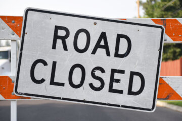 Road closed sign close-up
