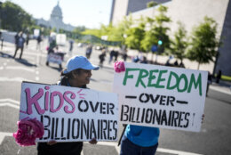 WASHINGTON, DC - MAY 01: Activists and organizers rally and shut down 4th and Pennsylvania Avenue to observe May Day and D.C. Statehood Day on May 01, 2026 in Washington, DC. (Photo by Jemal Countess/Getty Images for SPACEs in Action)