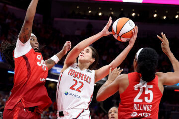 INDIANAPOLIS, INDIANA - MAY 15: Sonia Citron #22 of the Washington Mystics shoots the ball against the Indiana Fever at Gainbridge Fieldhouse on May 15, 2026 in Indianapolis, Indiana.    NOTE TO USER: User expressly acknowledges and agrees that, by downloading and or using this photograph, User is consenting to the terms and conditions of the Getty Images License  (Photo by Andy Lyons/Getty Images)