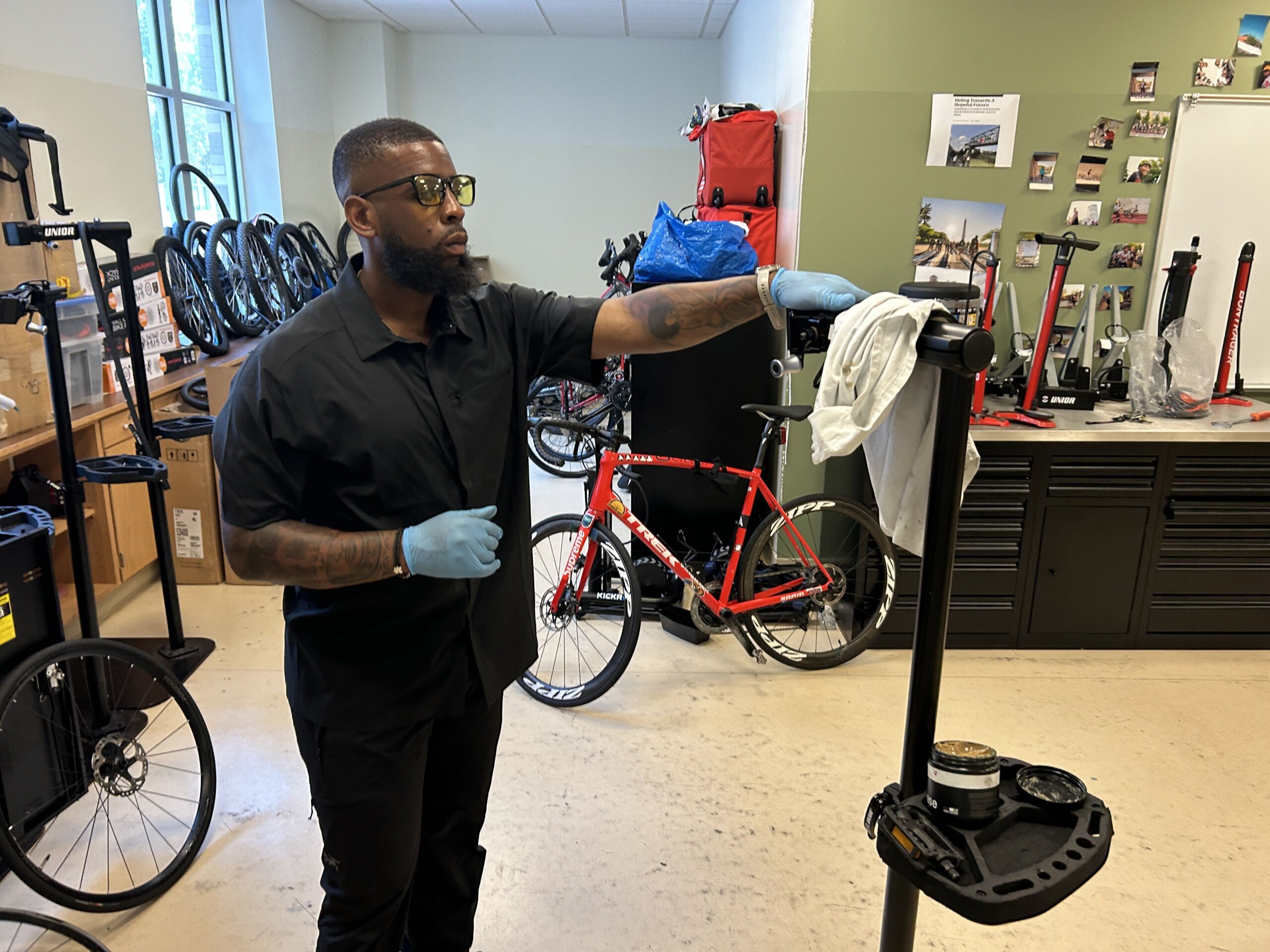 person fixing bike