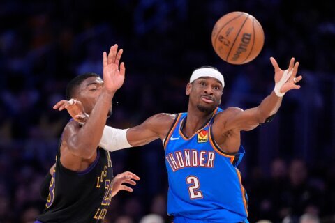 Champion Thunder hold off tenacious Lakers 115-110 in Game 4 for another playoff series sweep