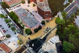 aerial view of flooded urban area