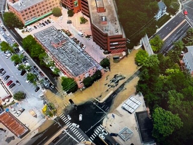 aerial view of flooded urban area