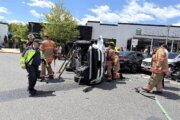3 people hurt after vehicle strikes 7 cars and flips over in Montgomery Co.