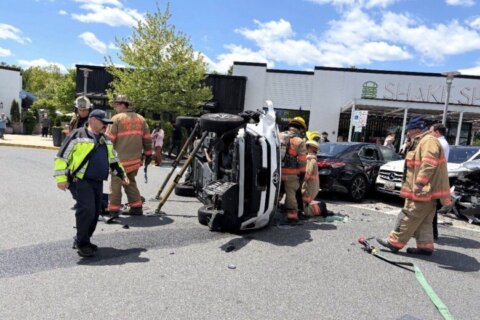 3 people hurt after vehicle strikes 7 cars and flips over in Montgomery Co.