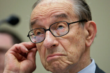 FILE - Former Federal Reserve Chairman Alan Greenspan testifies on Capitol Hill in Washington, Wednesday, April 7, 2010, before the Financial Crisis Inquiry Commission (FCIC) hearing examining the causes of the collapse of major financial institutions caused by subprime lending. (AP Photo/J. Scott Applewhite, file)