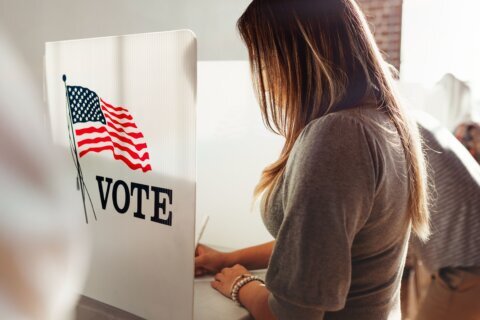 woman voting at polling place