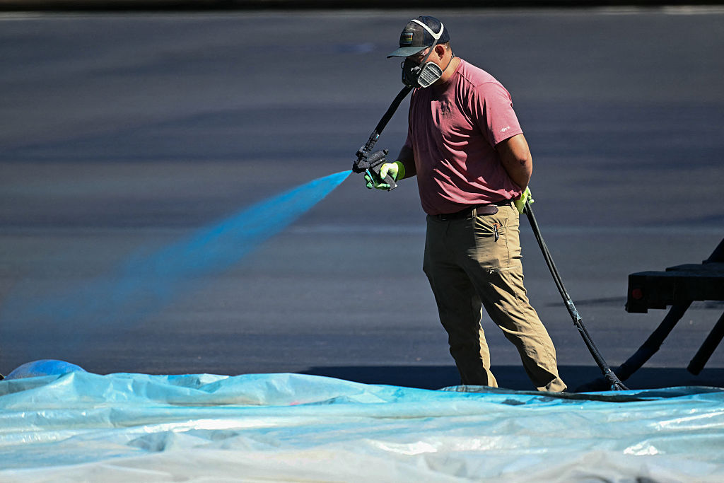 Contractors continue work on the Reflecting Pool on the National Mall