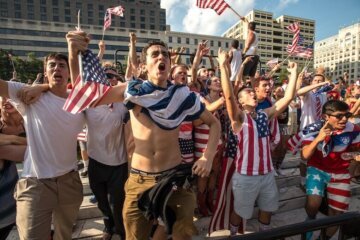 soccer fans at a watch party