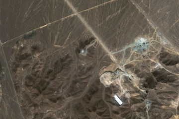 Nuclear enrichment facility under construction inside a mountain located north of Qom, Iran