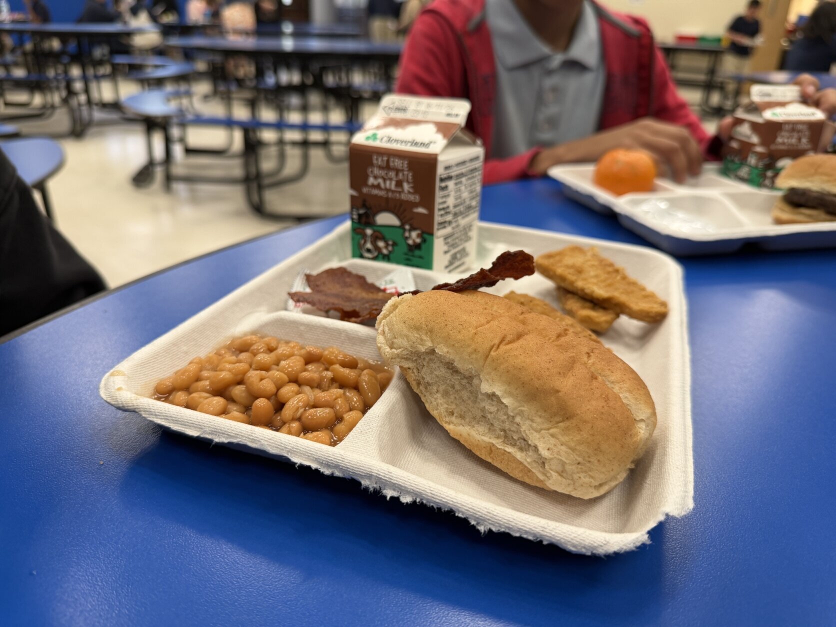 Tray of food and milk