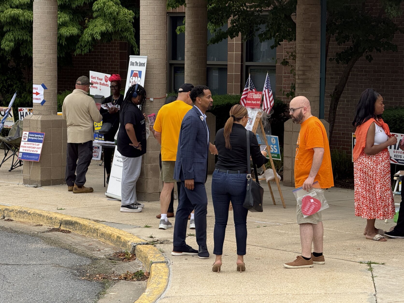 crowd outside polling place on election day