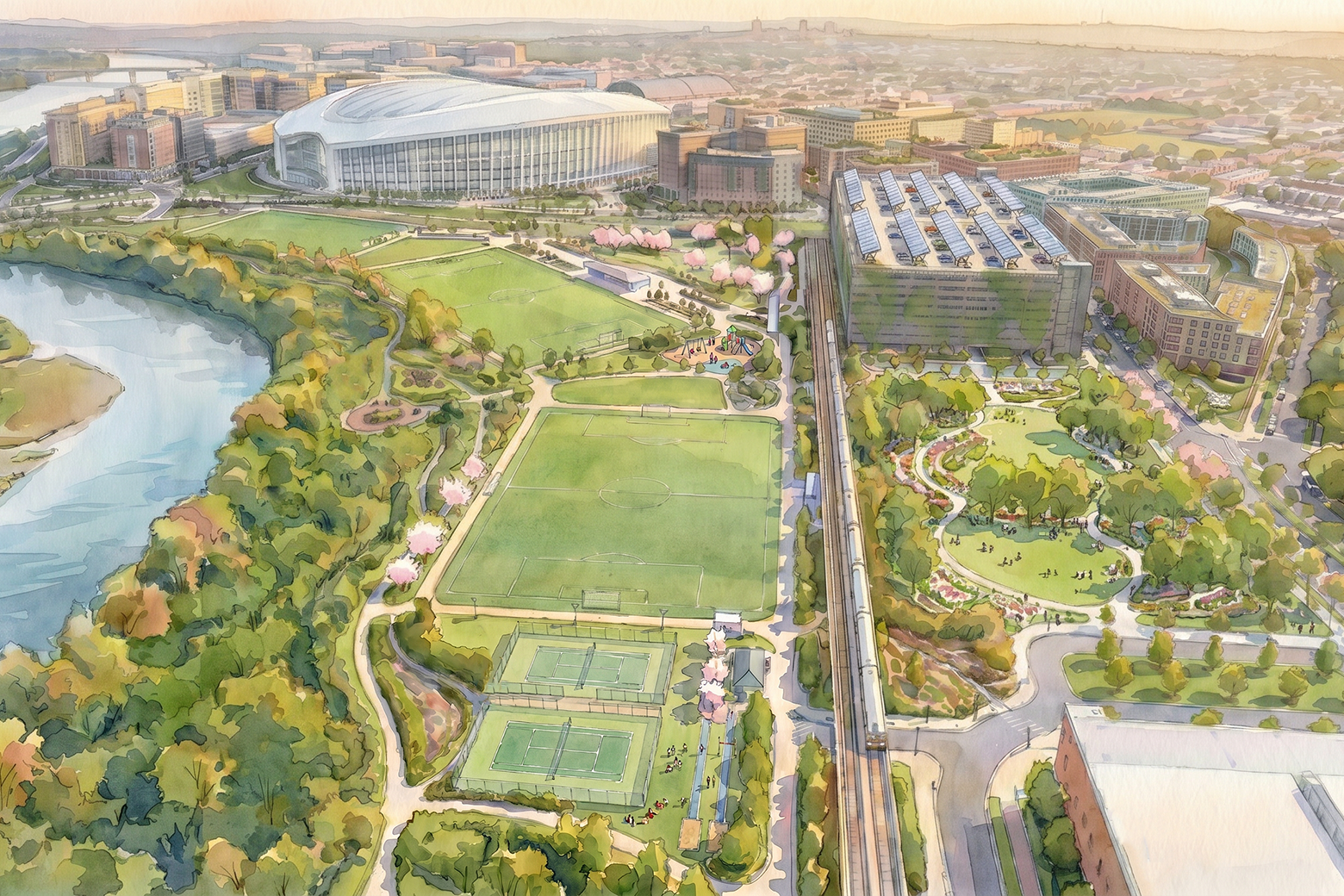 Aerial view of RFK Stadium campus neighborhood