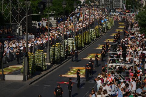 Pope’s Mass in Spain features iconic procession along flower-carpeted route in sign of popular piety