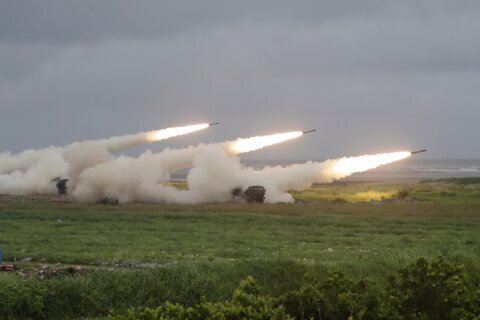 Taiwan fires rockets in China’s direction from a U.S.-supplied mobile launching system in drill