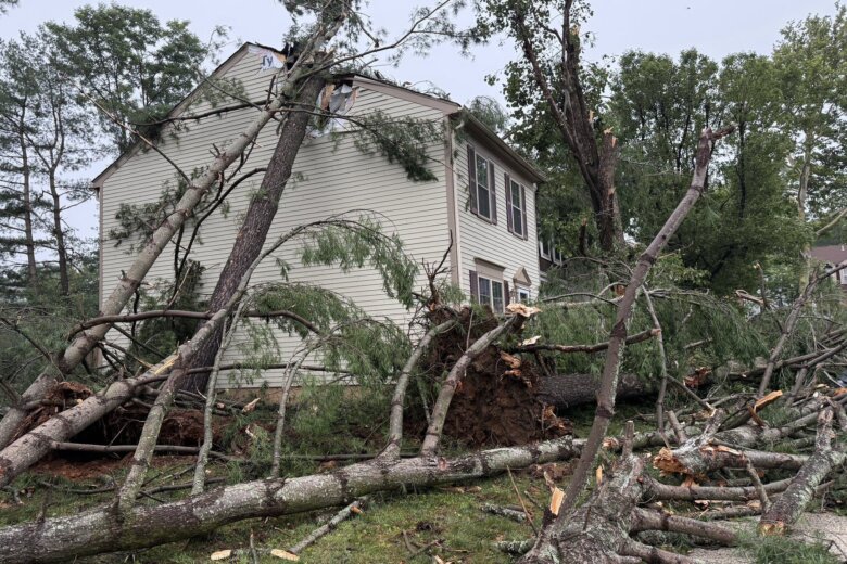 Downed trees into a house in Burke, Virginia