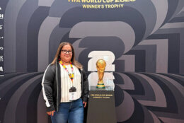 Sonia Mendez with the World Cup trophy
