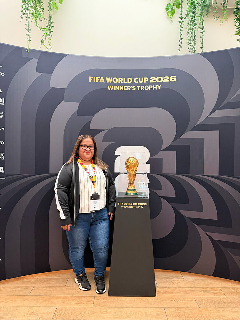 Sonia Mendez with the World Cup trophy