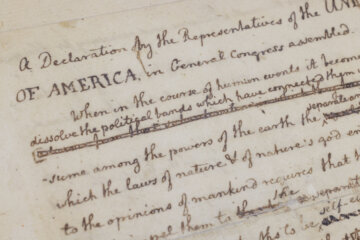 Thomas Jefferson's handwritten draft of the Declaration of Independence is on display.