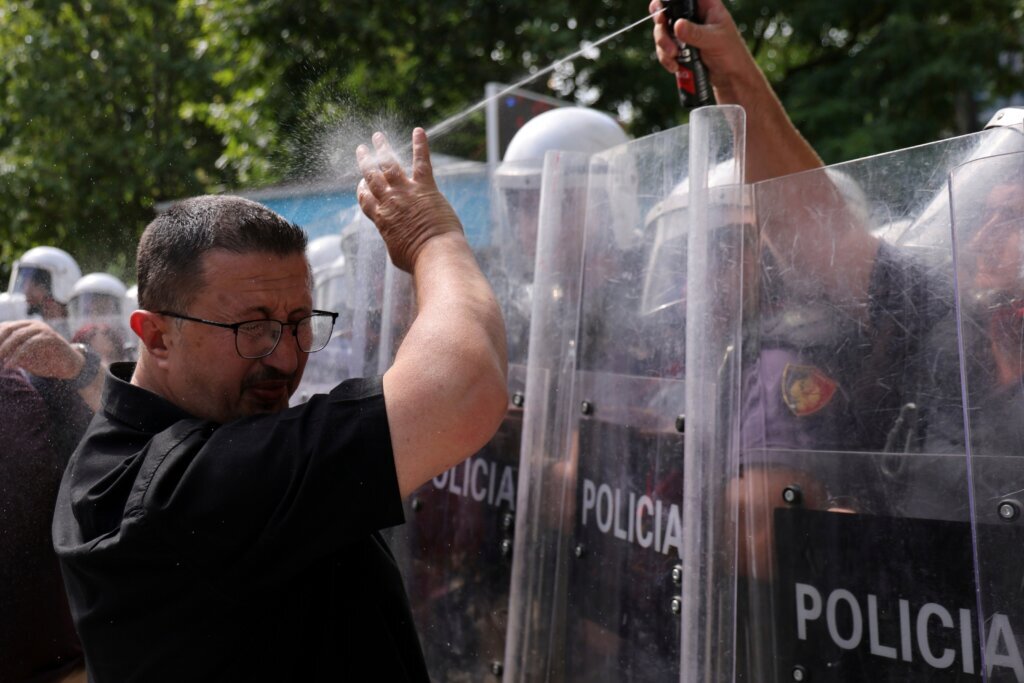 Albanian police use tear gas and pepper spray as Tirana protest turns violent