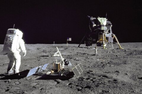 Far above the Earth, NASA’s Apollo lunar lander put astronauts on the moon