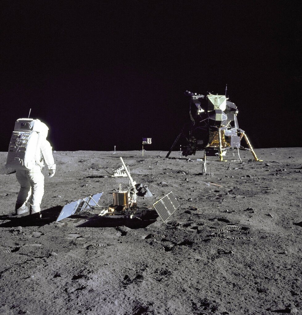 Far above the Earth, NASA’s Apollo lunar lander put astronauts on the moon