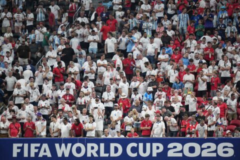 The Latest: Argentina and England scoreless at halftime of World Cup semifinal