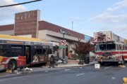 This Baltimore County Fire Department photo shows the scene of the bus crash on the 1500 block of Reisterstown Rd. in Pikesville, Md.