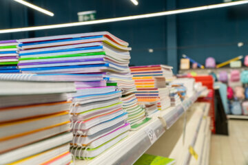 Notebooks at supermarket for back-to-school marketing campaign