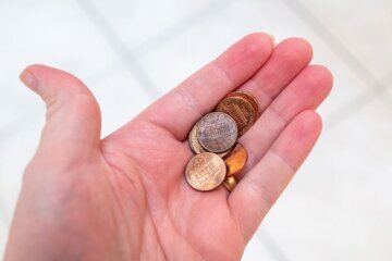 Hand with pennies and coins