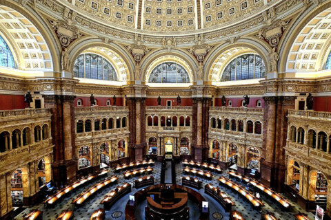 The inside of the Library of Congress. 