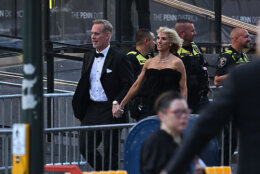 Sportscasters Joe Buck and his wife Michelle Beisner-Buck arrive at Madison Square Garden