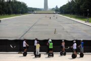 Drained Reflecting Pool reveals Trump's 'American flag blue' liner is now closer to gray