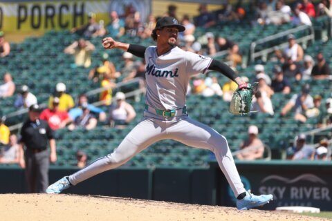 Miami Marlins pitcher Eury Pérez working on perfect game through 6 innings against Athletics