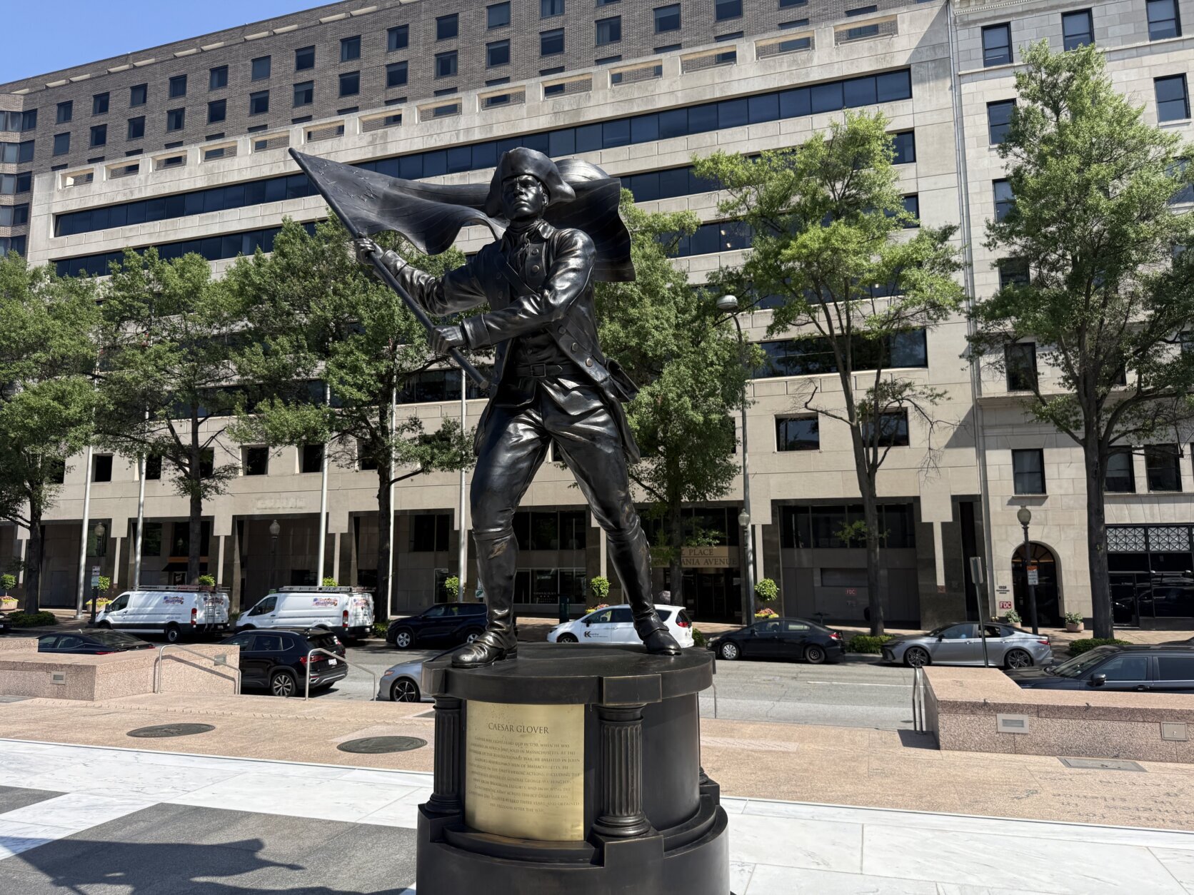 statue in urban plaza
