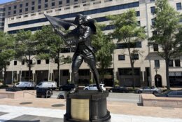 statue in urban plaza