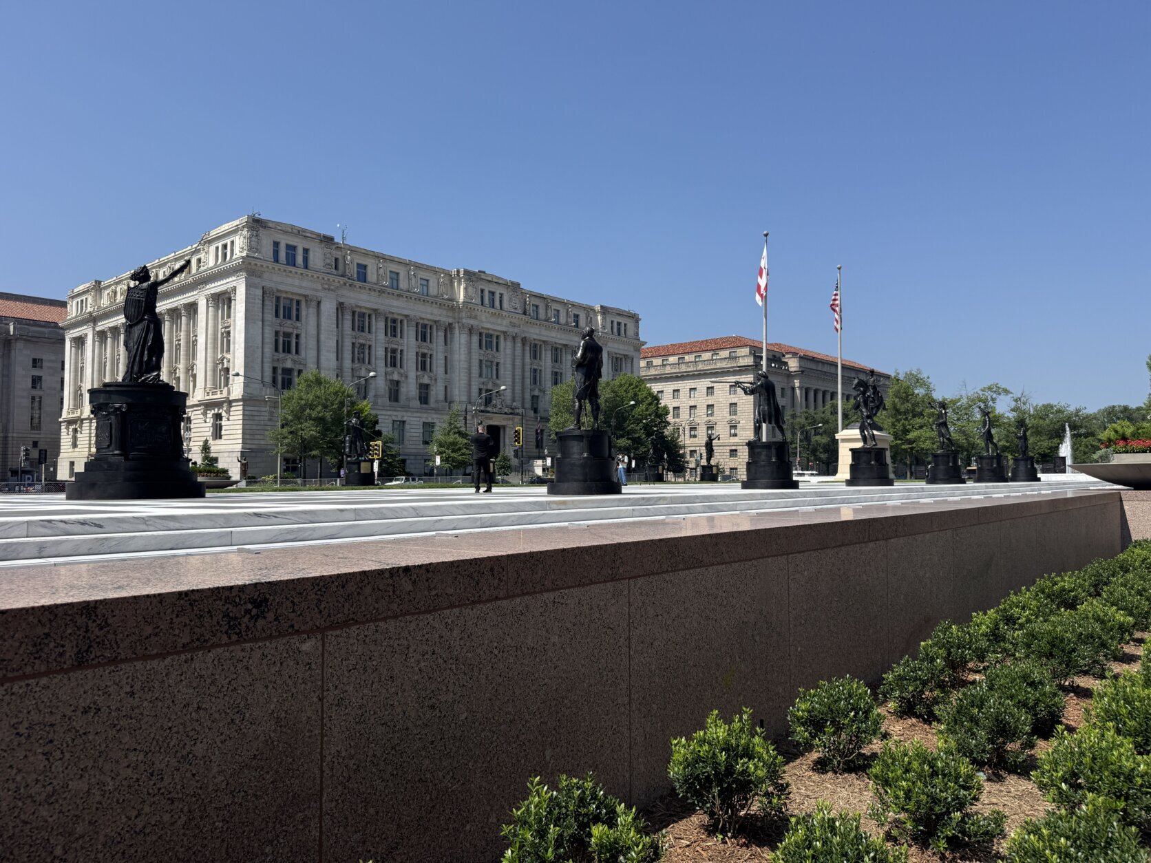 statues in urban plaza