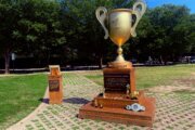 New protest art mocks Trump with a 10-foot 'Iran War Participation Trophy'