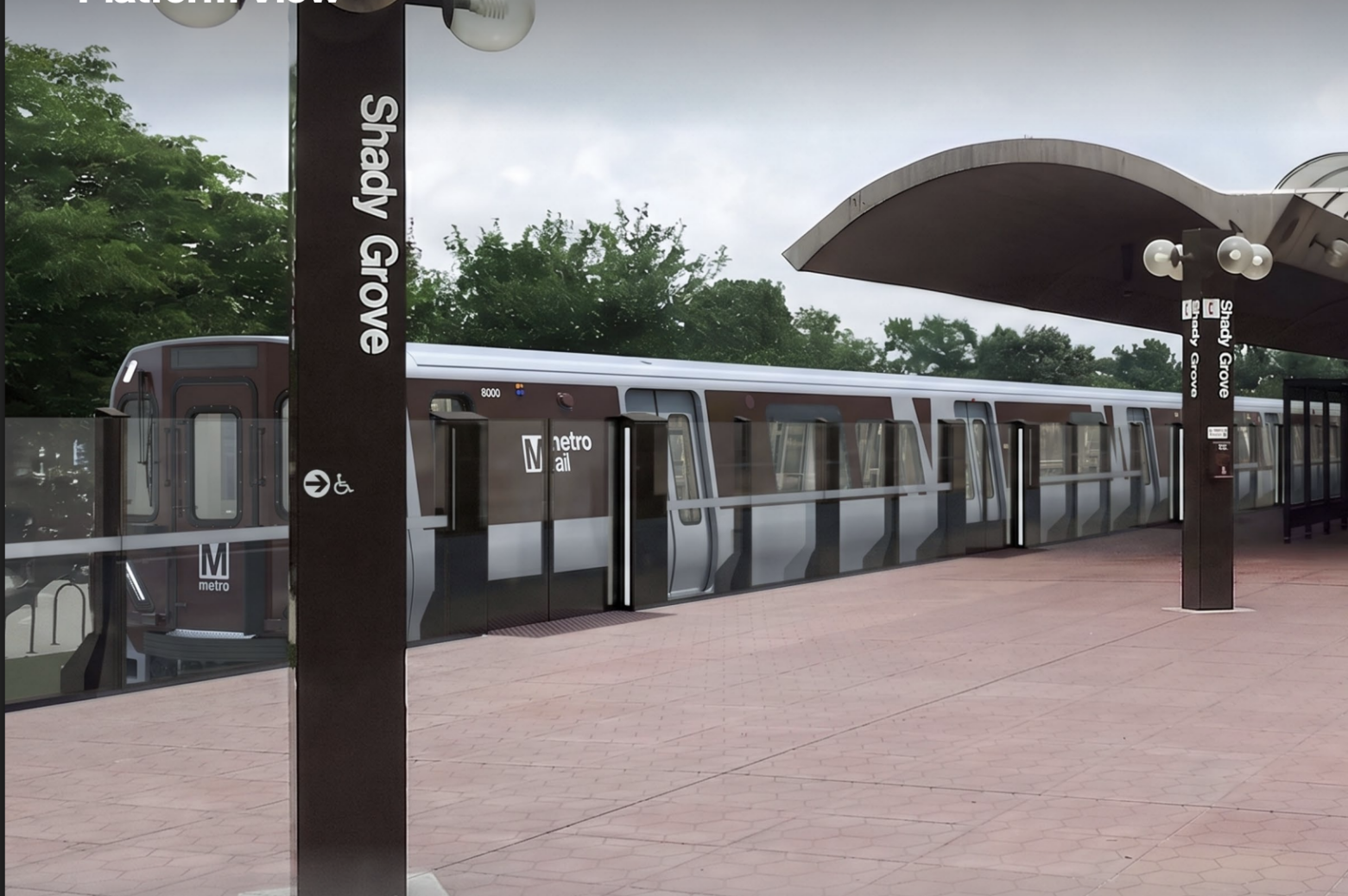 rendering of train entering metro station with platform barriers protecting tracks