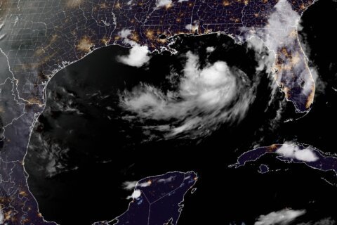 Tropical Storm Bertha in the Gulf of Mexico moving toward Florida Panhandle and Alabama