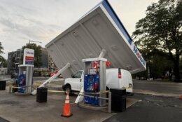 Gas station canopy toppled
