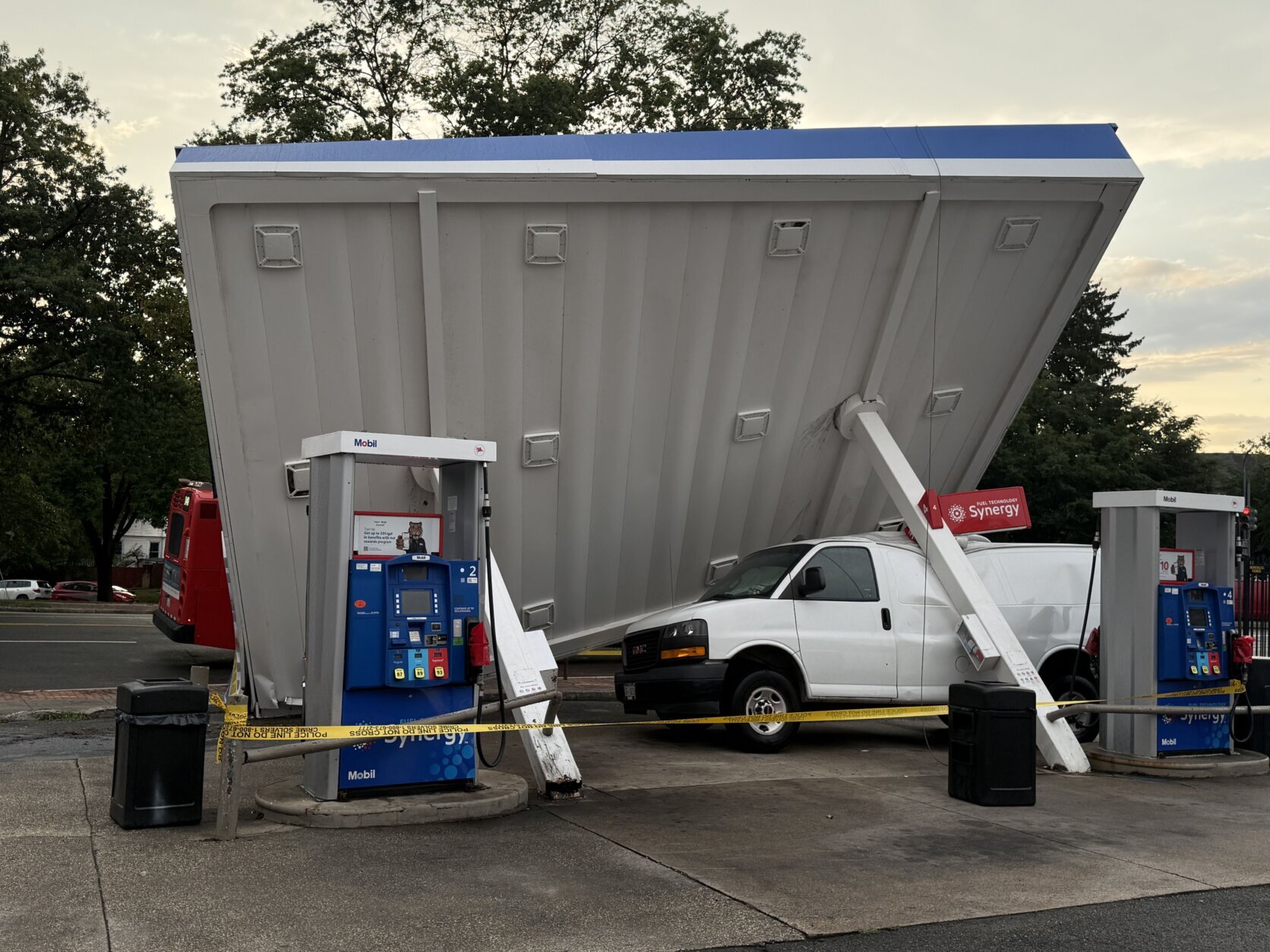 Gas station canopy toppled