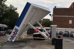 Gas station canopy toppled