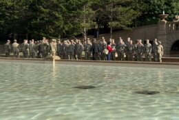 National Guard troops in front of the Meridian Hill Park fountain