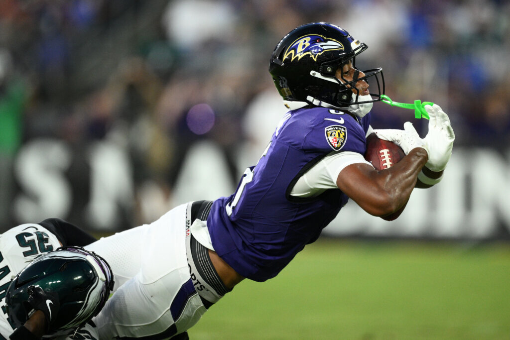 Ja’Kobi Lane has TD catch on promising night for Ravens rookie receivers in 24-7 win over Eagles