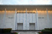 front of kennedy center with name covered by tarp/scaffolding