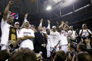 Maryland celebrates after defeating Indiana to win the Men's NCAA National Championship game at the Georgia Dome in Atlanta, Georgia