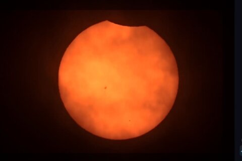 The eclipsed sun will look similar to this view through a telescope using a safe solar filter.