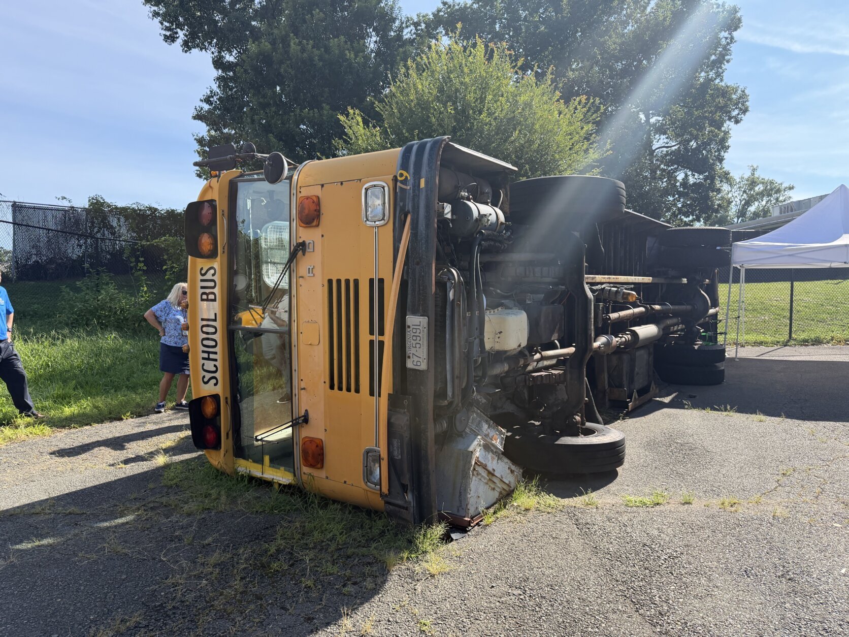 an overturned school bus